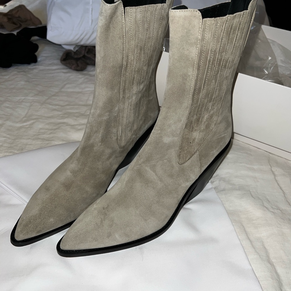 Iro Mazel Light Taupe Suede Western Syle Elegant Tan Suede Women's Boots